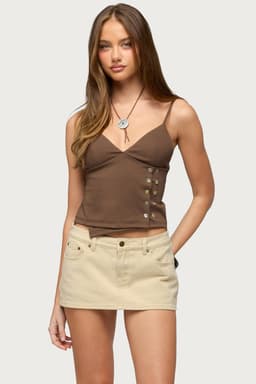 Dafna Asymmetric Button Tank Top - Nylon Spandex Adjustable Straps