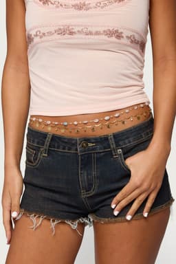 Butterfly Beaded Layered Belly Chain - Gold Tone Metal Resin 26.7 Inch