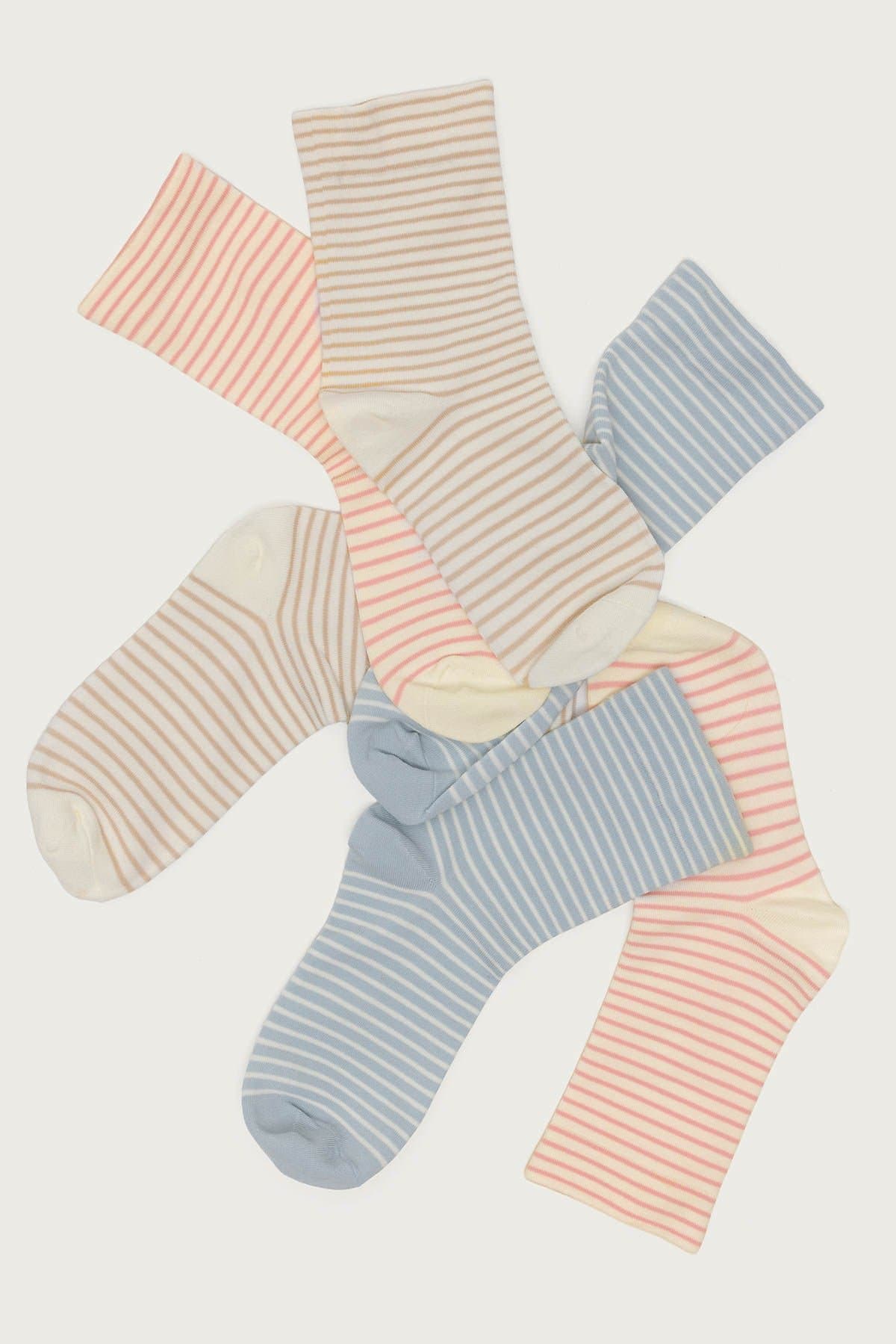 Pack of 3 Striped Socks - Cotton Polyester Spandex Blend, 11 Inch Length