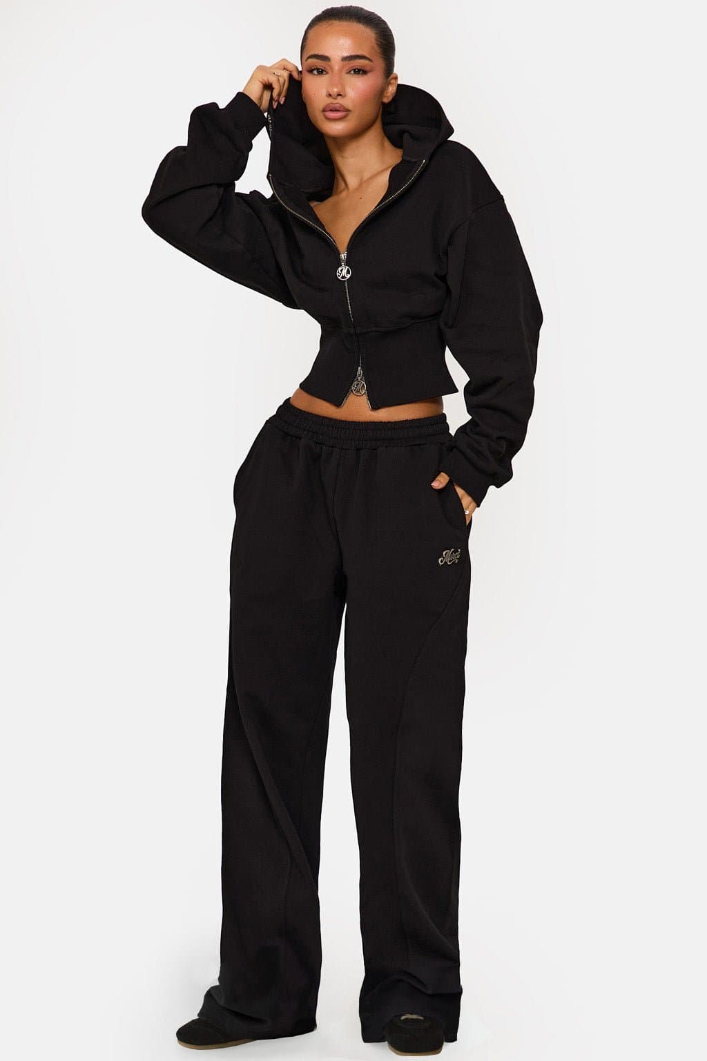 MUSE Black Oversized Zip Up Hoodie 450 GSM 100% Cotton Loopback