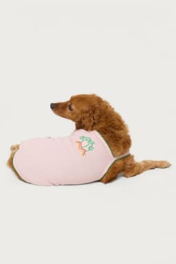 In The Tropics Pet Tank Top - Embroidered Palm Tree Graphic, Polyester, Scalloped Trim, Sizes XS-L