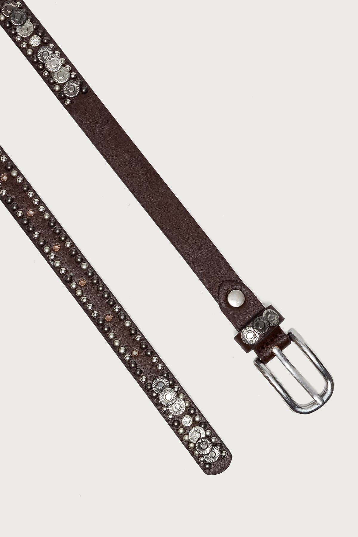 Studded Faux Leather Belt with Silver Tone Metal - 45.3 Inch Length