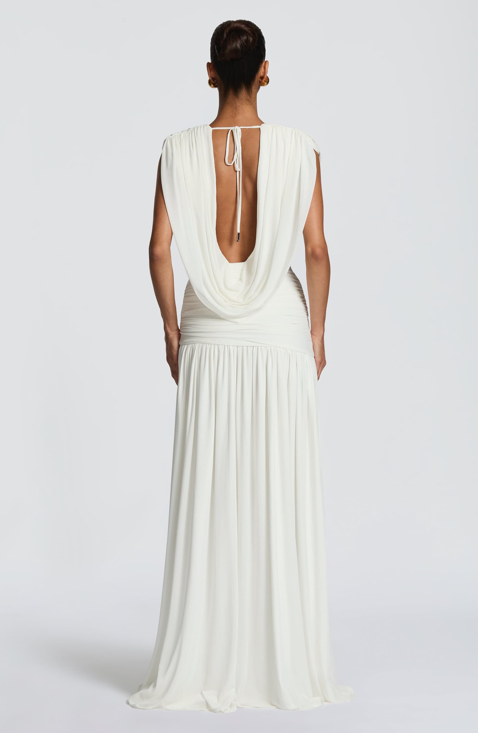 Romilly Gown - Ivory Mesh Maxi Dress with Plunge Neckline and Thigh-High Split