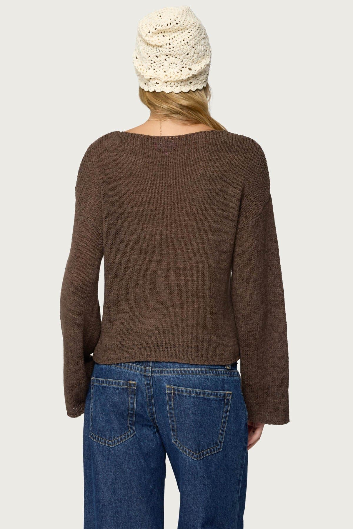 Drop Shoulder Light Knit Sweater - Relaxed Fit Polyester Rayon