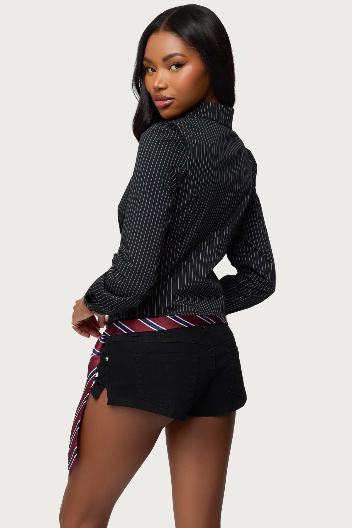 Tailored Pinstripe Button Up Shirt - Long Sleeve Cotton Spandex
