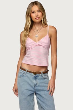 Emilea V-Neck Striped Tank Top with Adjustable Straps, Cotton Spandex