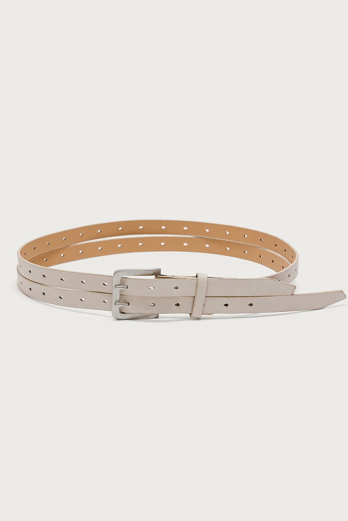 Double Look Faux Leather Belt - Polyurethane with Silver Tone Metal, 43.7 Inch Length