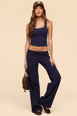 Claudia Straight Leg Pants - Adjustable Tie Waist Cotton Spandex Black Size S Inseam 33.3"