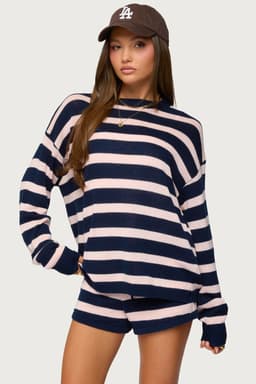 Amaris Oversized Striped Crewneck Sweater - 100% Cotton Lightweight Knit