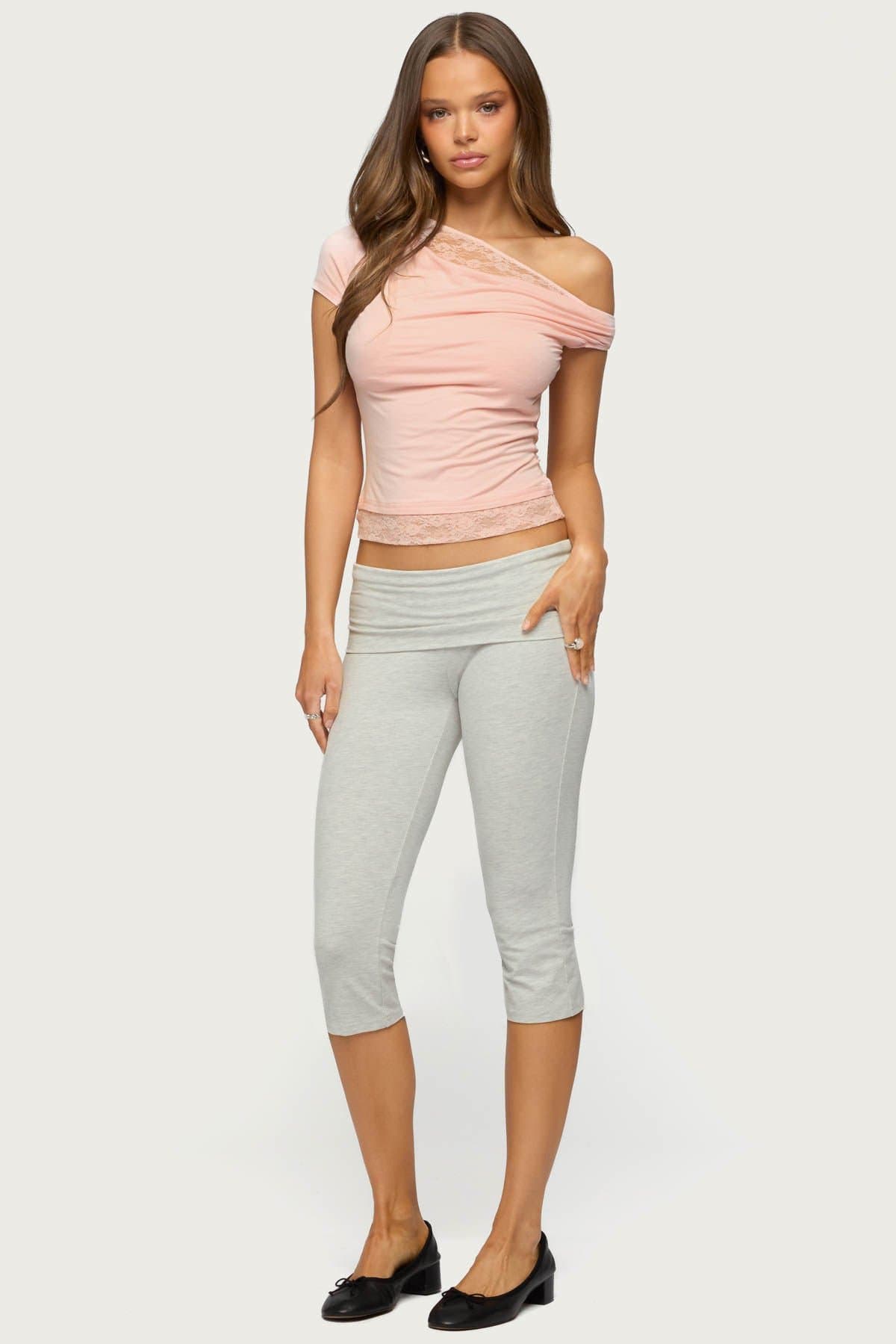 Lacey Layered Off Shoulder Top in Rayon Spandex