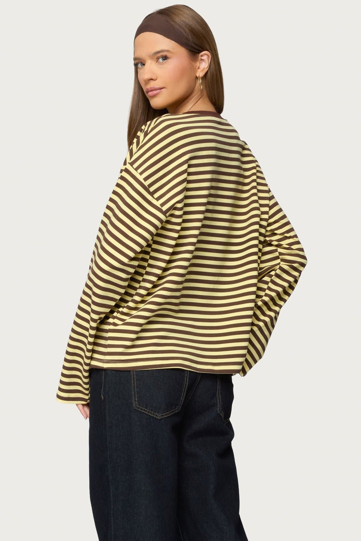 Jodie Oversized Striped Long Sleeve Top - Cotton Spandex