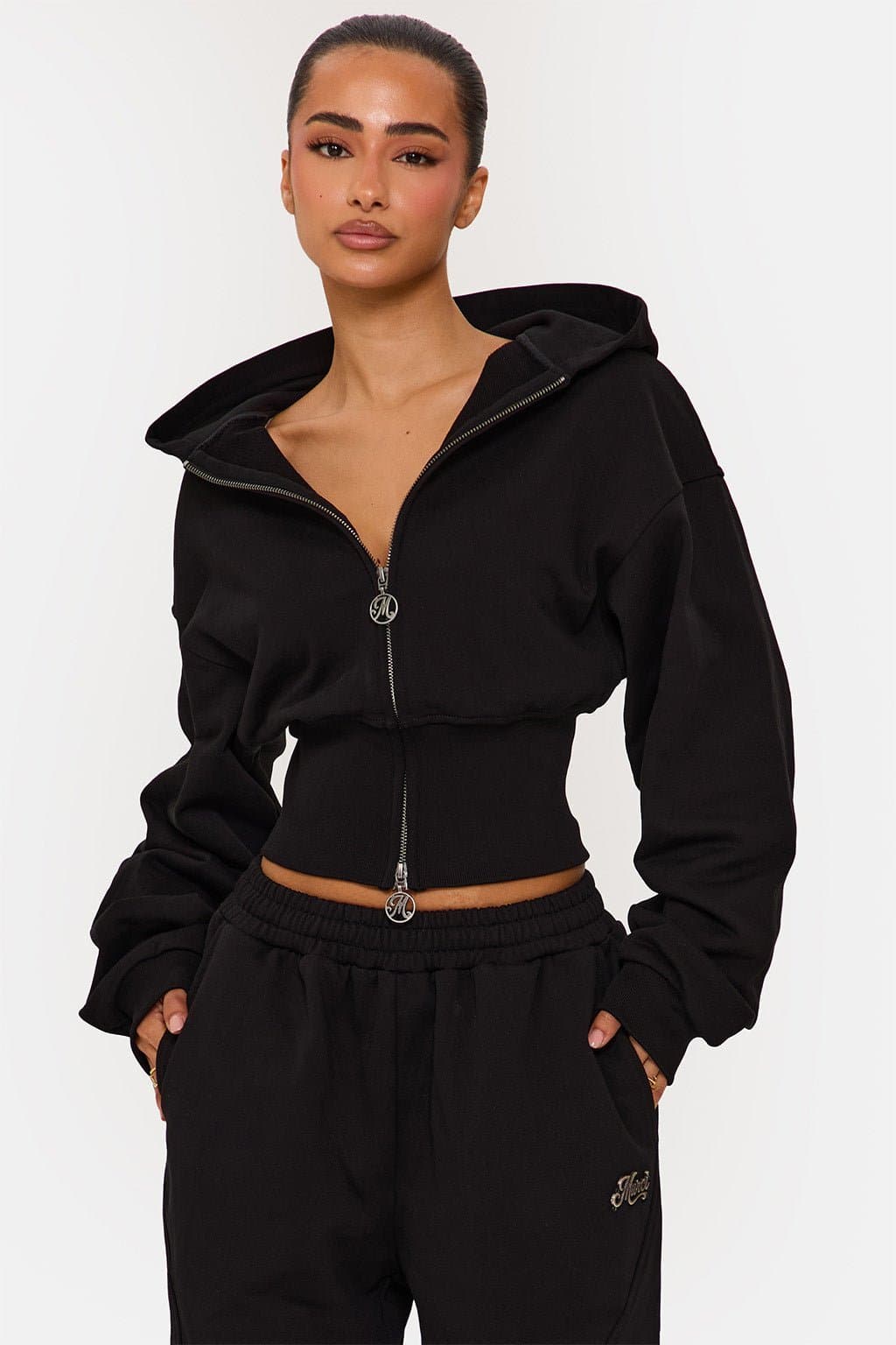 MUSE Black Oversized Zip Up Hoodie 450 GSM 100% Cotton Loopback