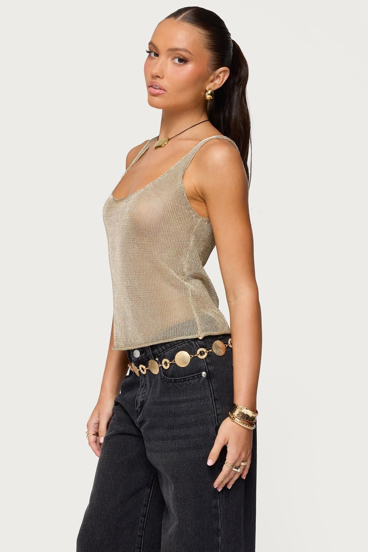 Meena Shiny Knit Tank Top in Rayon Metallic Fabric