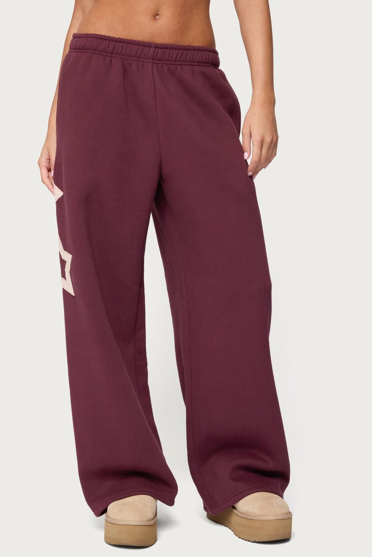 Starly Straight Leg Sweatpants with Star Patches - Polyester Cotton
