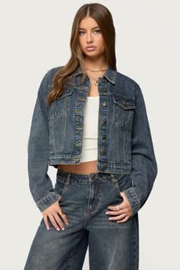 Barb Denim Jacket 100% Cotton Collared with Pockets Contrast Stitching Button Closure