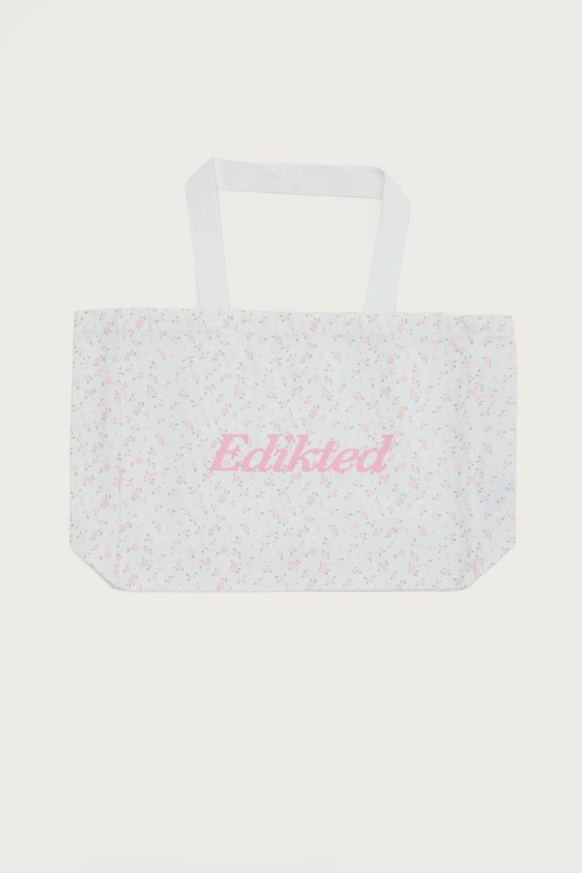 Ditsy Floral Tote Bag - Micro Floral Print with Edikted Graphic, Polyester Cotton
