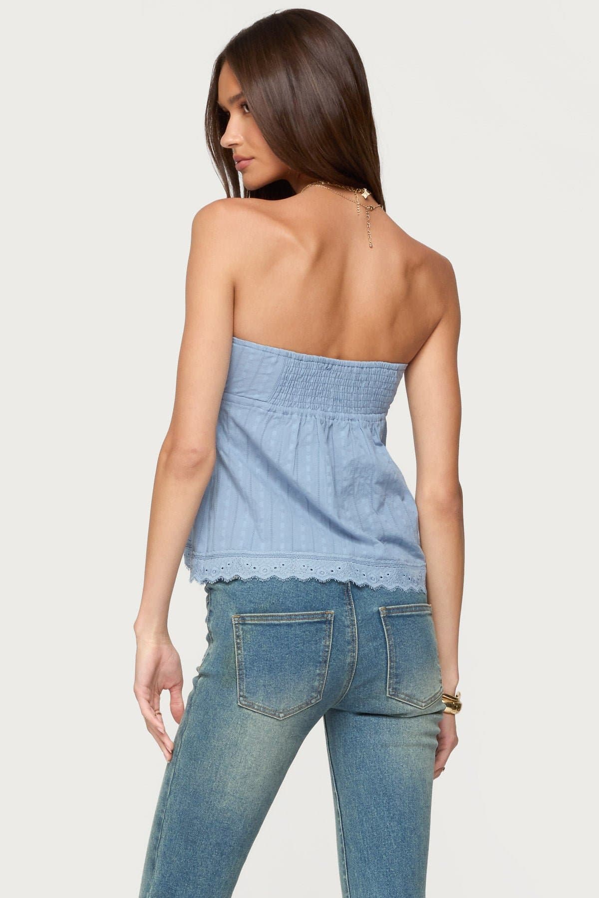 Narnie Striped Strapless Wrap Top - 100% Cotton with Side Zip and Smocked Back