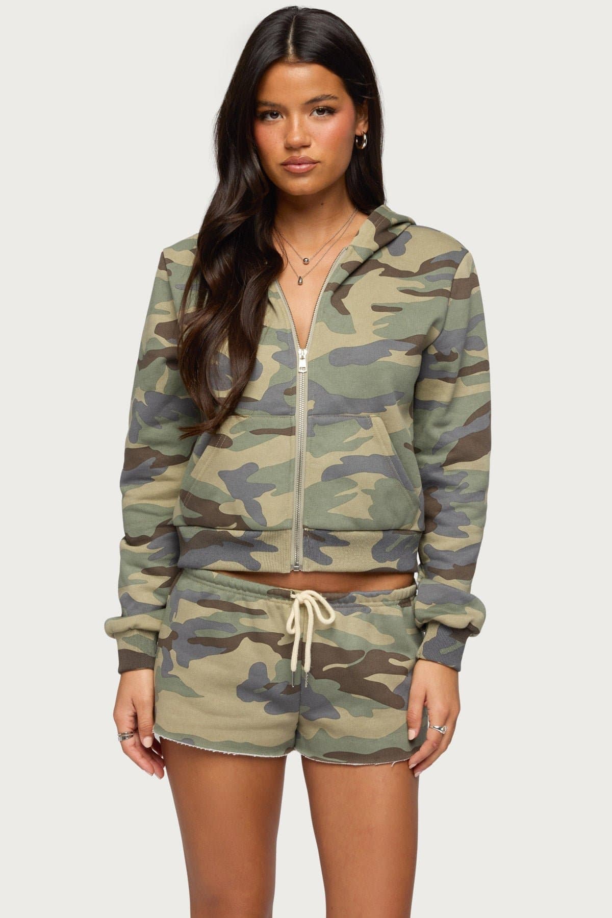Lynette Camo Print Zip-Up Hoodie - Polyester Cotton Blend, Women's Size S