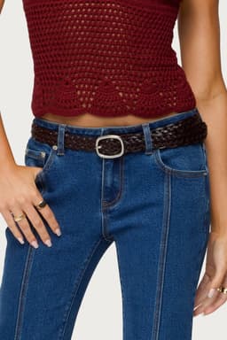 Woven Faux Leather Belt 43.3 Inch Length Adjustable Hand Wash