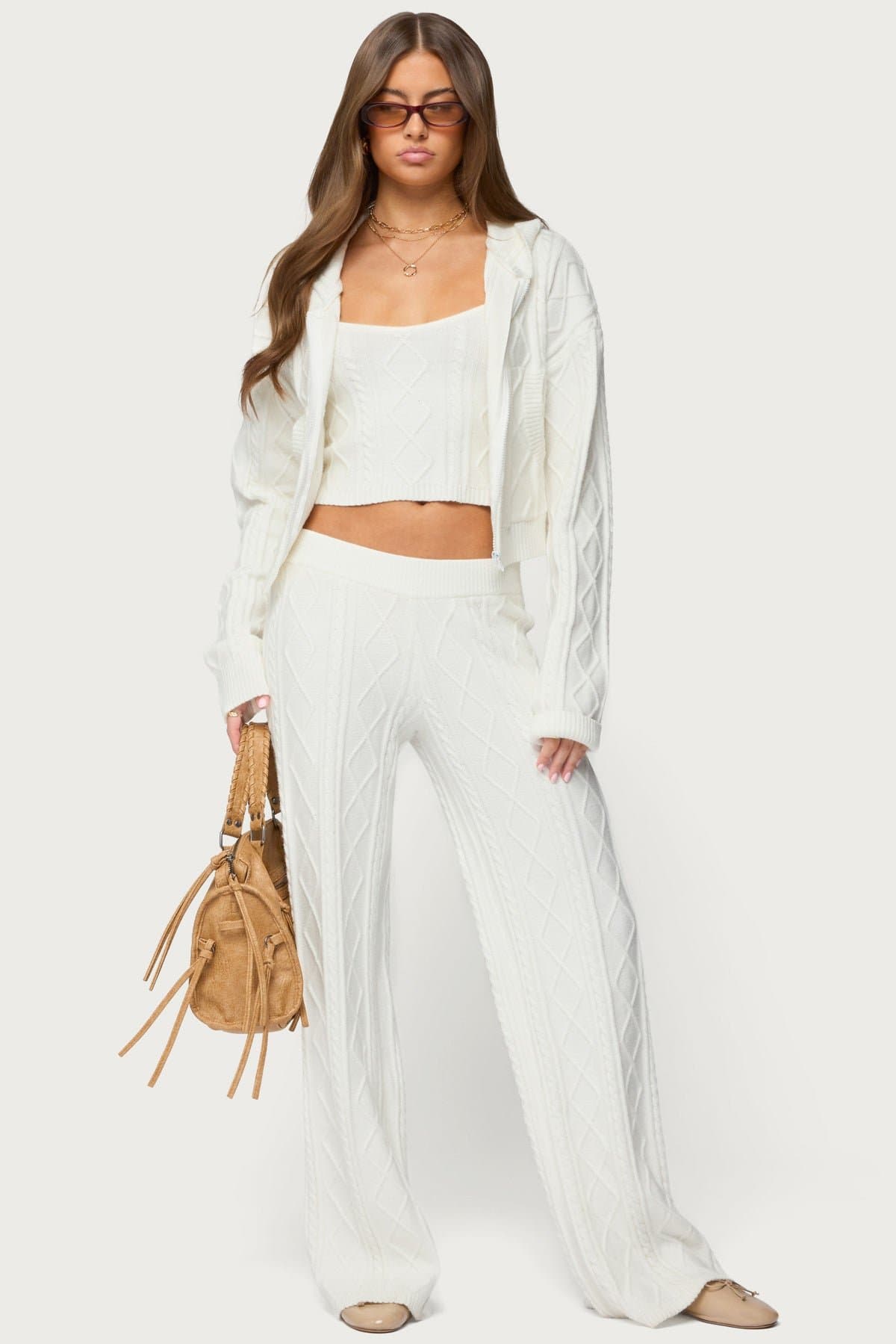 Louise Straight Leg Cable Knit Pants - Acrylic Matching Set