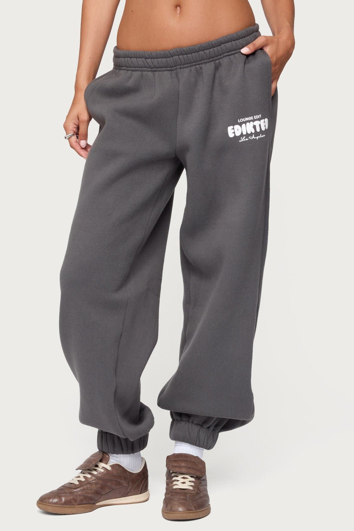 Lounge Edit Sweatpants with Elastic Waistband and Edikted Los Angeles Graphic
