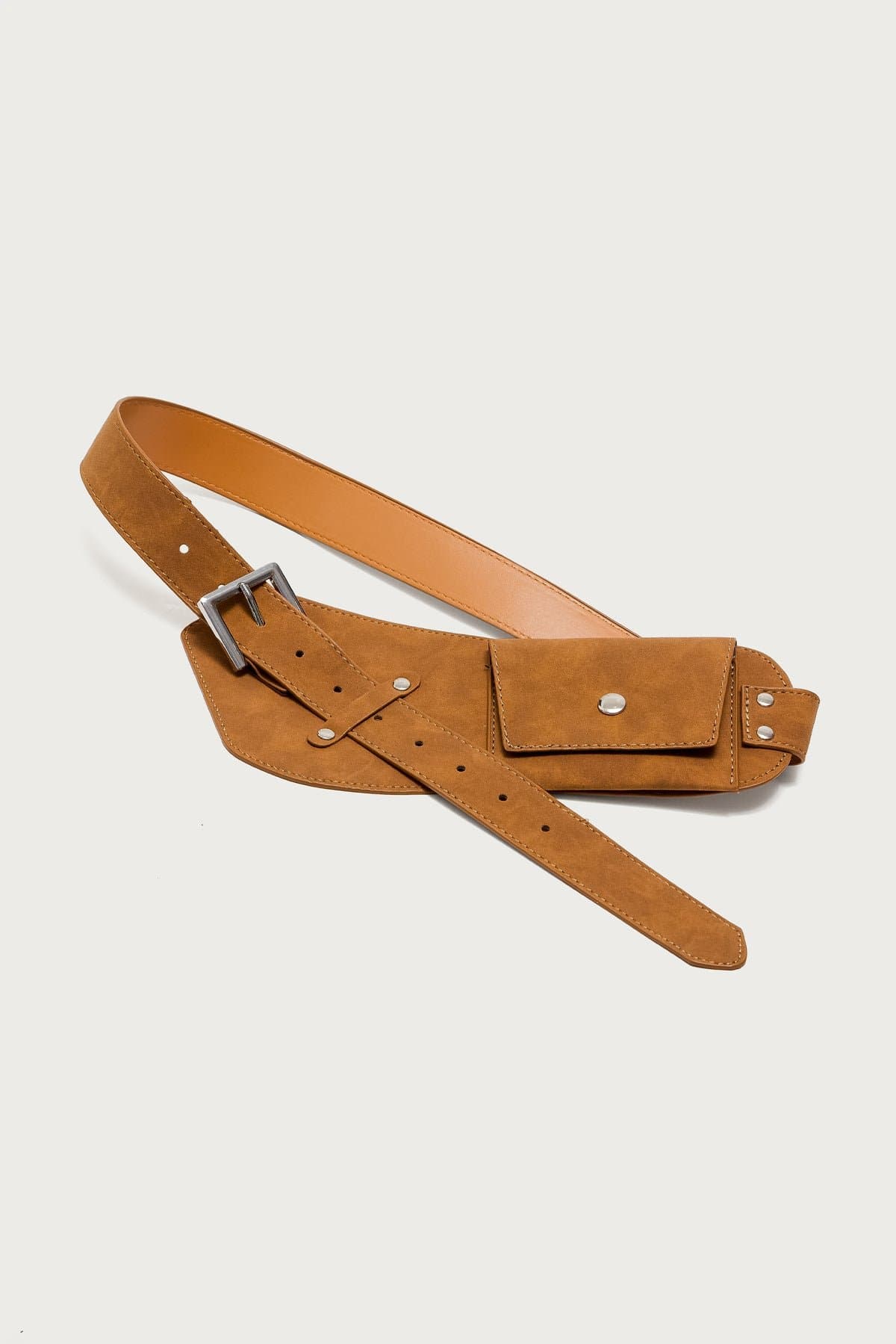 Faux Suede Utility Belt with Cargo Pocket - 43.3 Inch Length