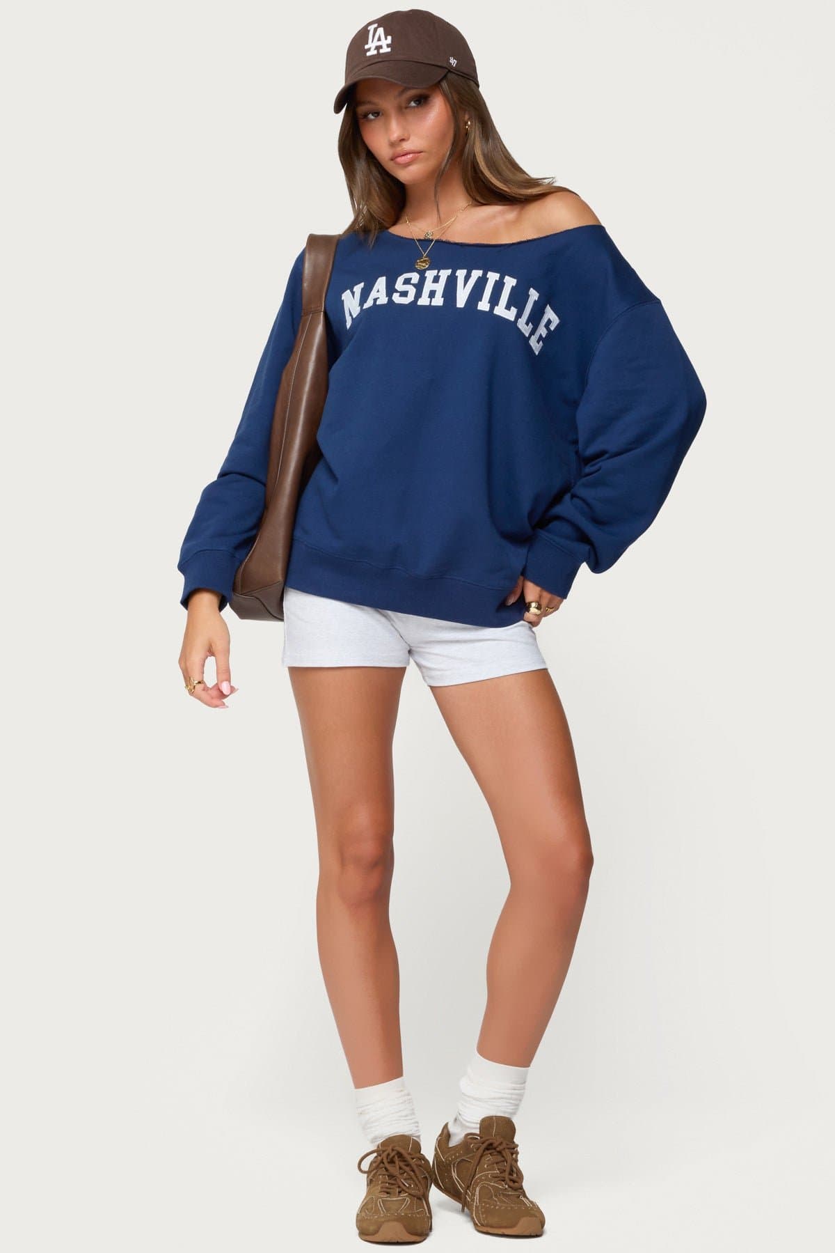 Nashville Oversized Wide Neck Sweatshirt - Polyester Cotton Graphic Text