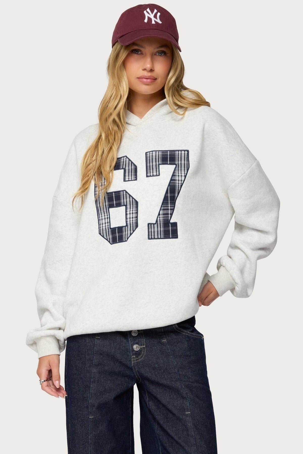 Gali Plaid 67 Oversized Hoodie - Polyester Cotton Embroidered Patch Unisex Fit