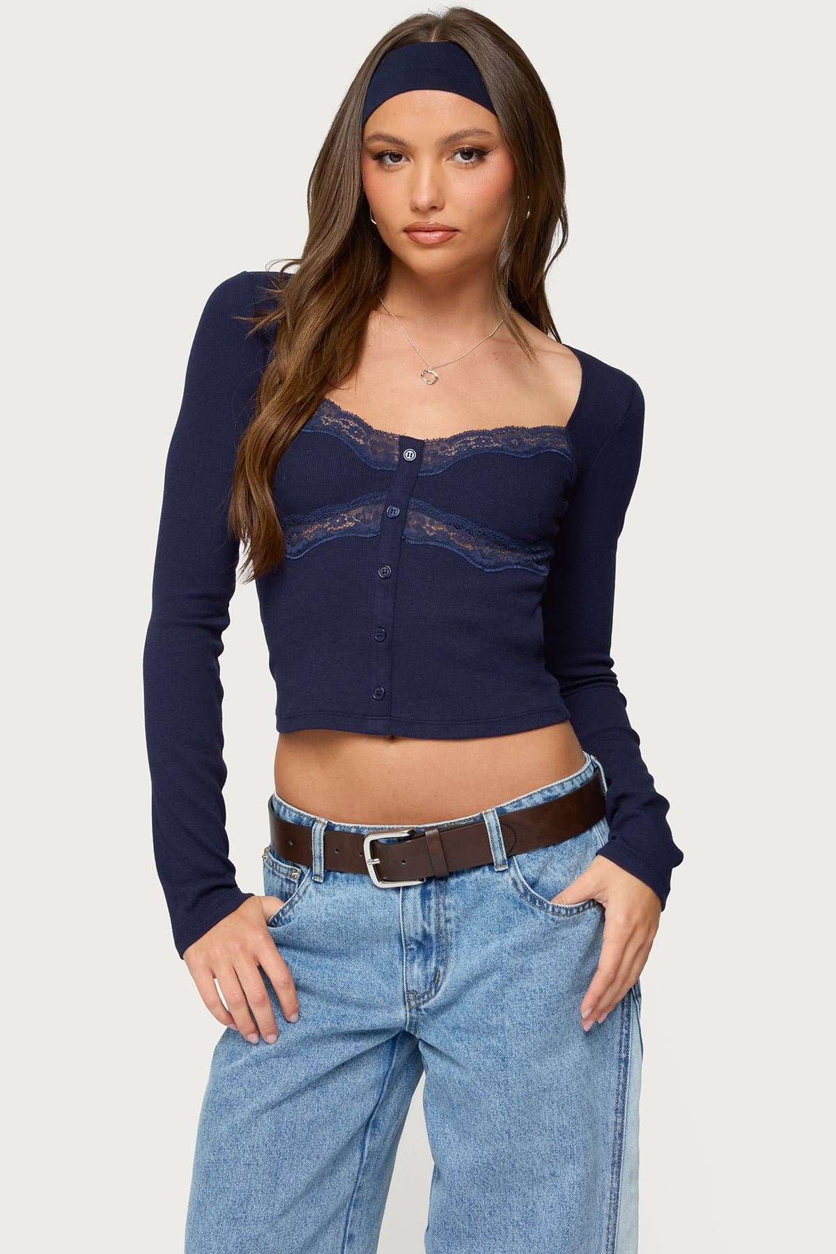 Kathi Lacey Long Sleeve Top - Cotton Rayon Spandex with Lace Trim