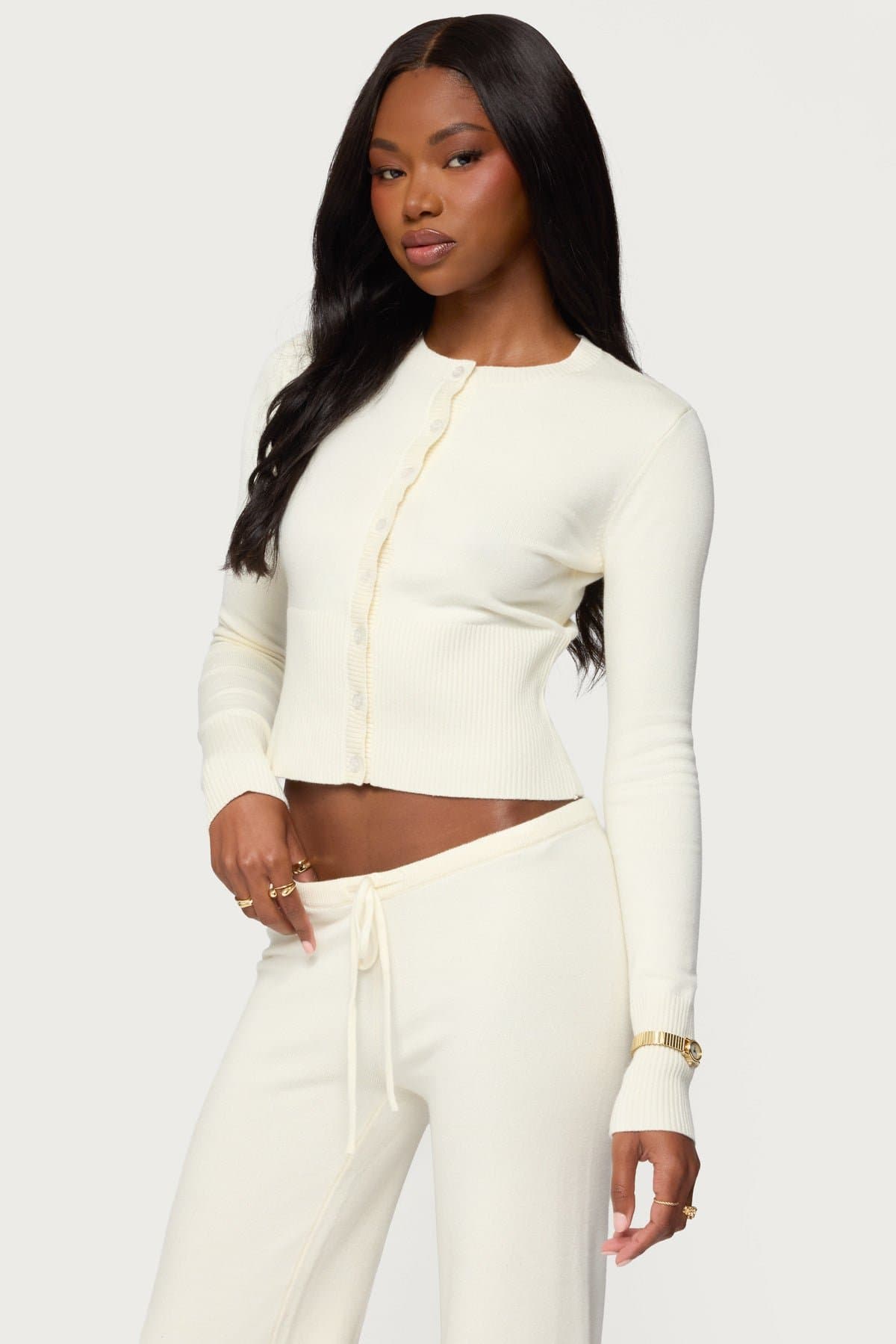 Montanna Rib Knit Cardigan - Acrylic Ribbed Button Front Sweater