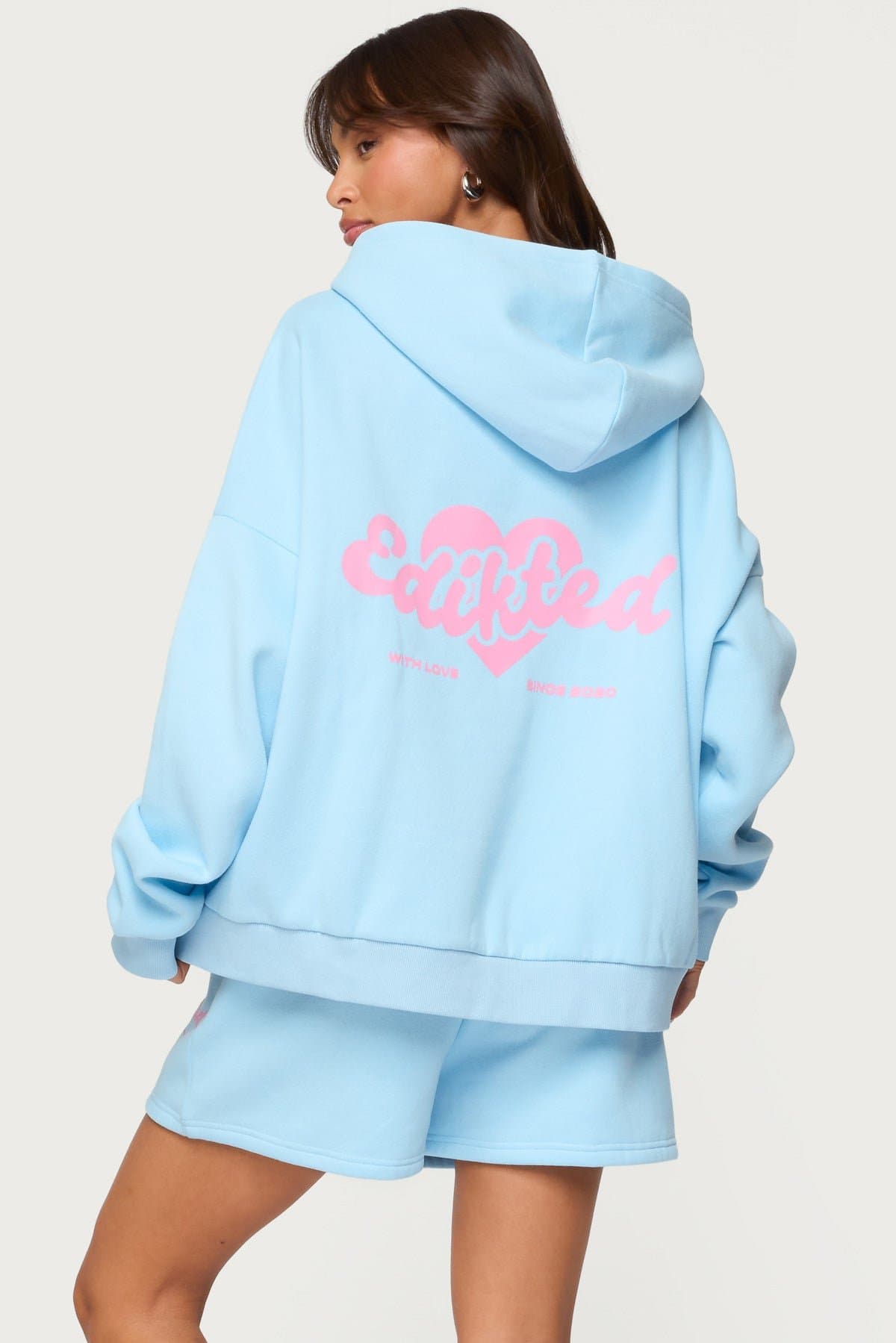 We're Edikted Hoodie with Heart Graphic Print Polyester Cotton Blend