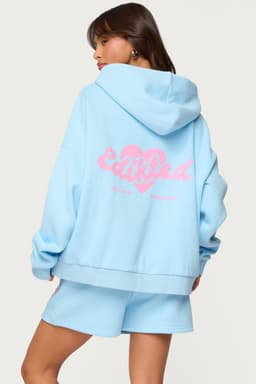 We're Edikted Hoodie with Heart Graphic Print Polyester Cotton Blend