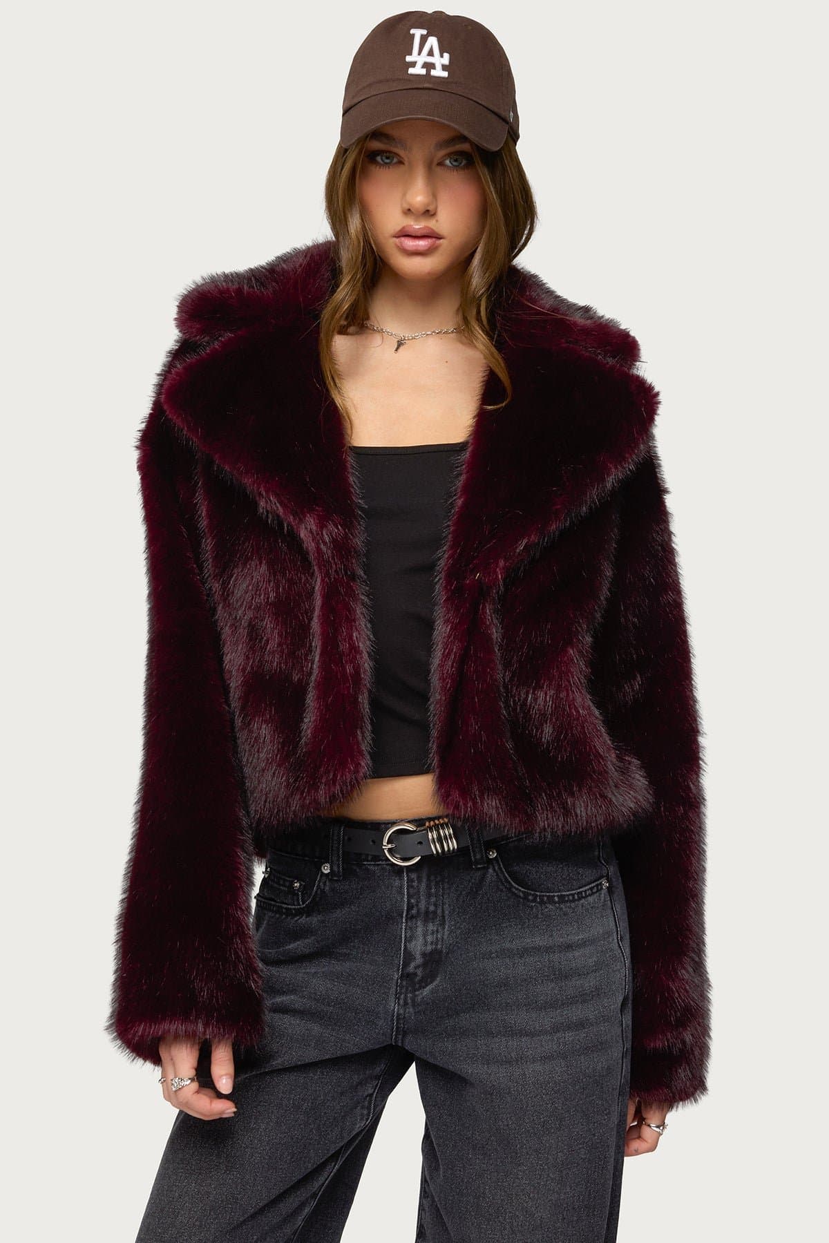 Kamilah Oversized Faux Fur Coat - Collared Polyester Winter Outerwear