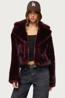 Kamilah Oversized Faux Fur Coat - Collared Polyester Winter Outerwear