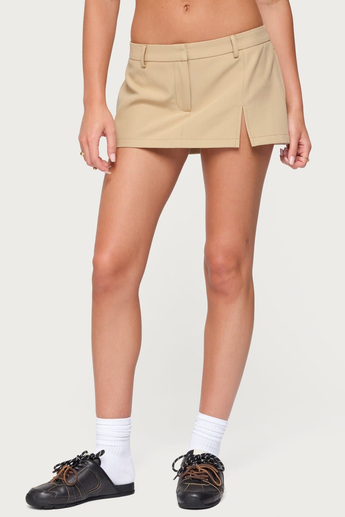 Madalene Tailored Mini Skort in Polyester Spandex with Side Slit Detail