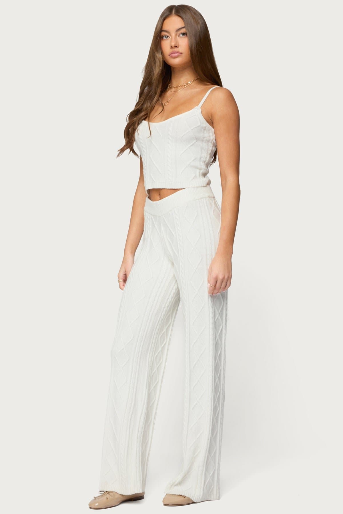 Louise Cable Knit Tank Top - Adjustable Straps, Acrylic Fabric