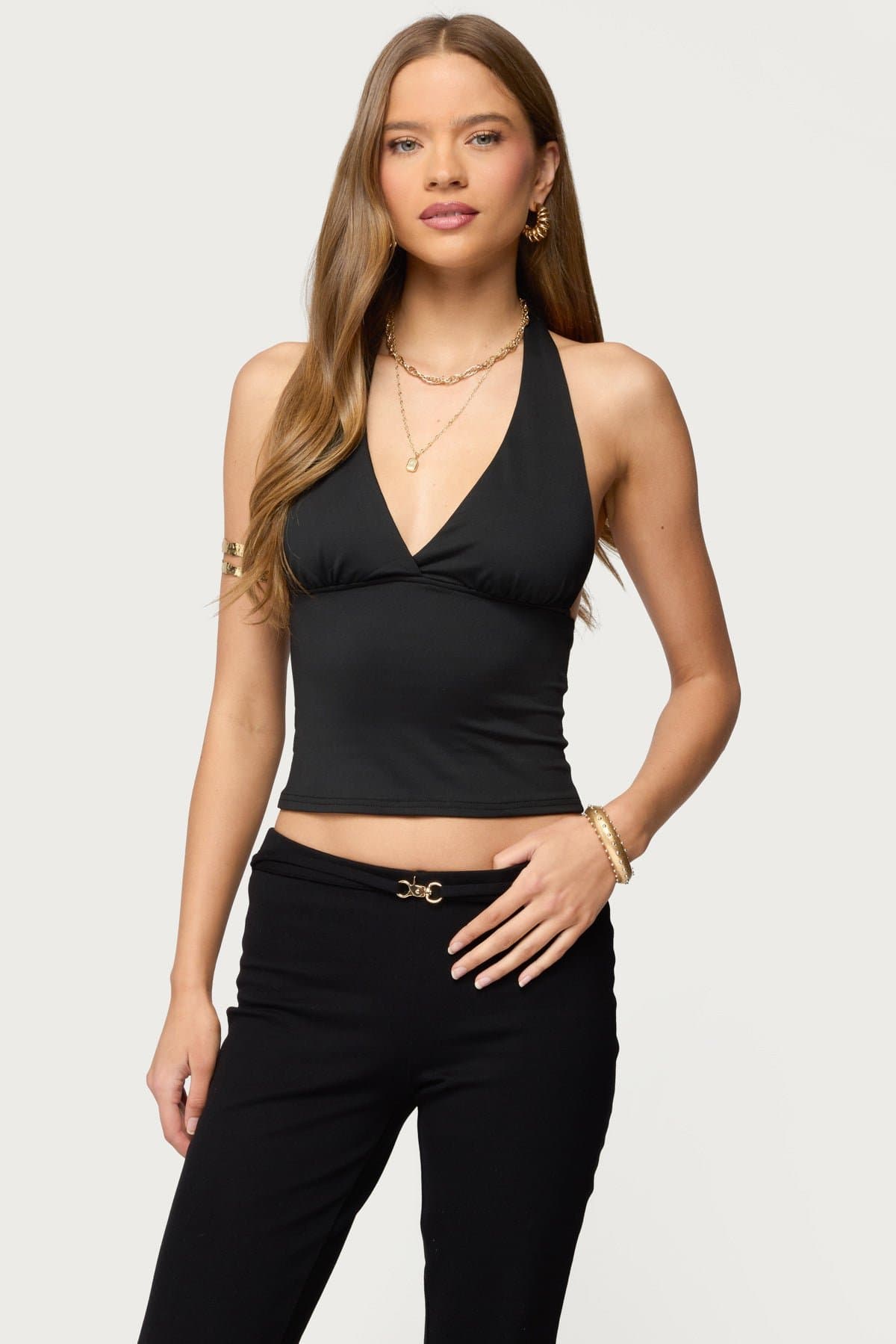 Phia Halter Top with Neck Tie Closure, Gathered Underbust in Polyester Spandex
