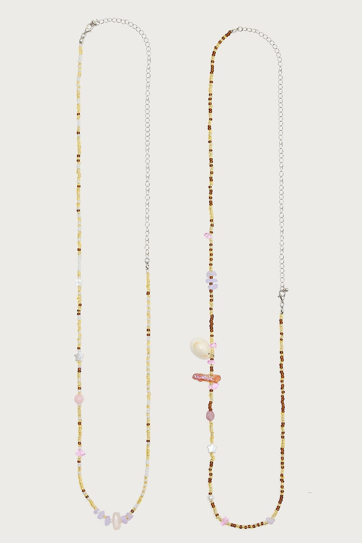 Coastal Belly Chain Pack - Silver Tone Metal Bead & Charm Detailing, 37.4-37.7 Inch Length