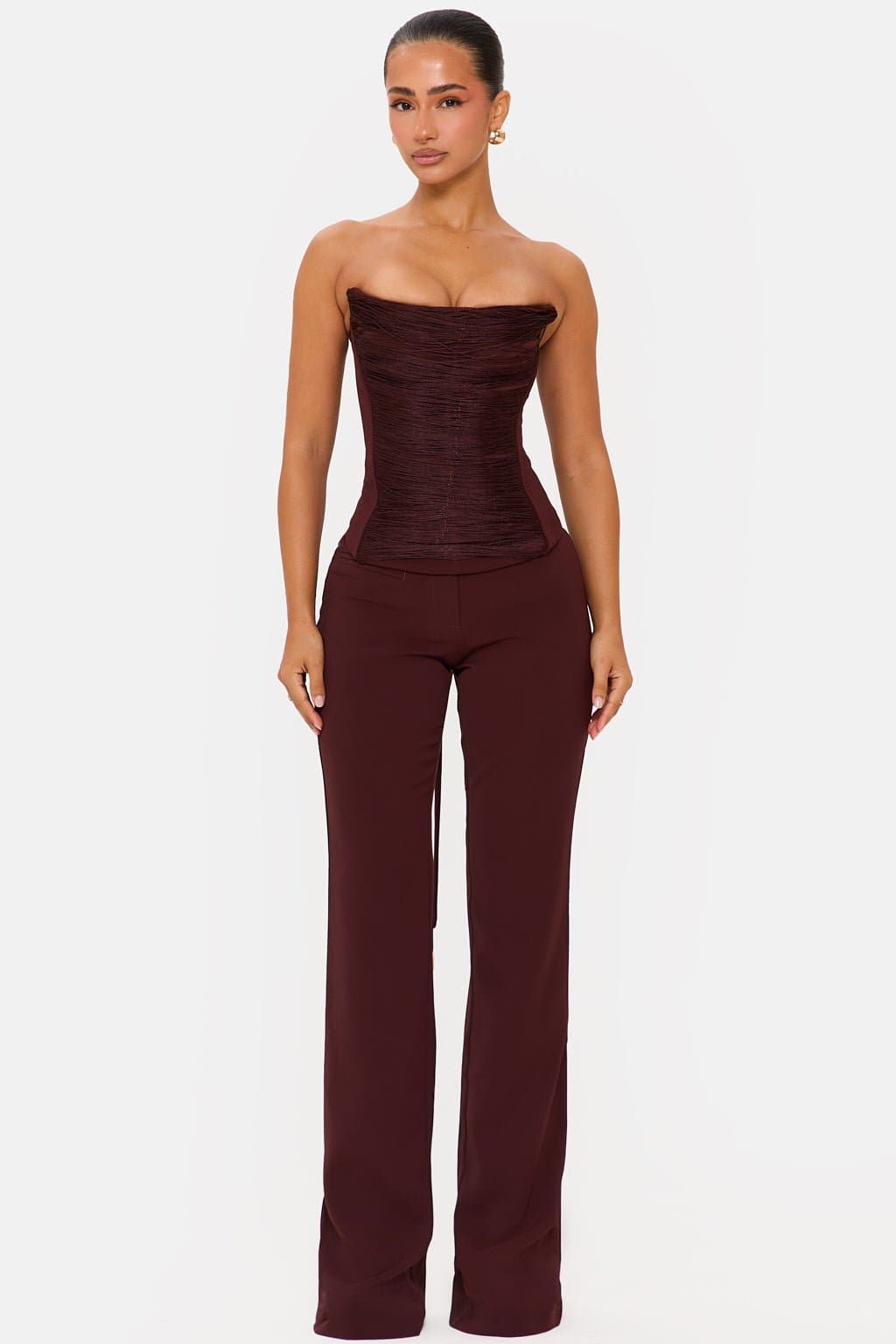 Brown Straight Leg Woven Pants 100% Polyester Functional Fly UK Size 8 87.5cm Inseam