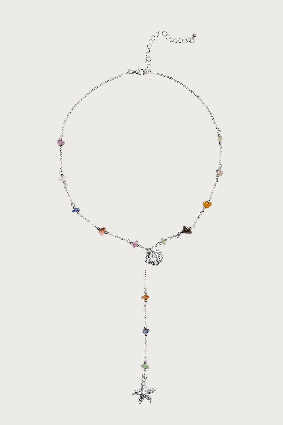 Beachy Charm Necklace - Coastal Silver Tone Metal 18.7 Inch Length