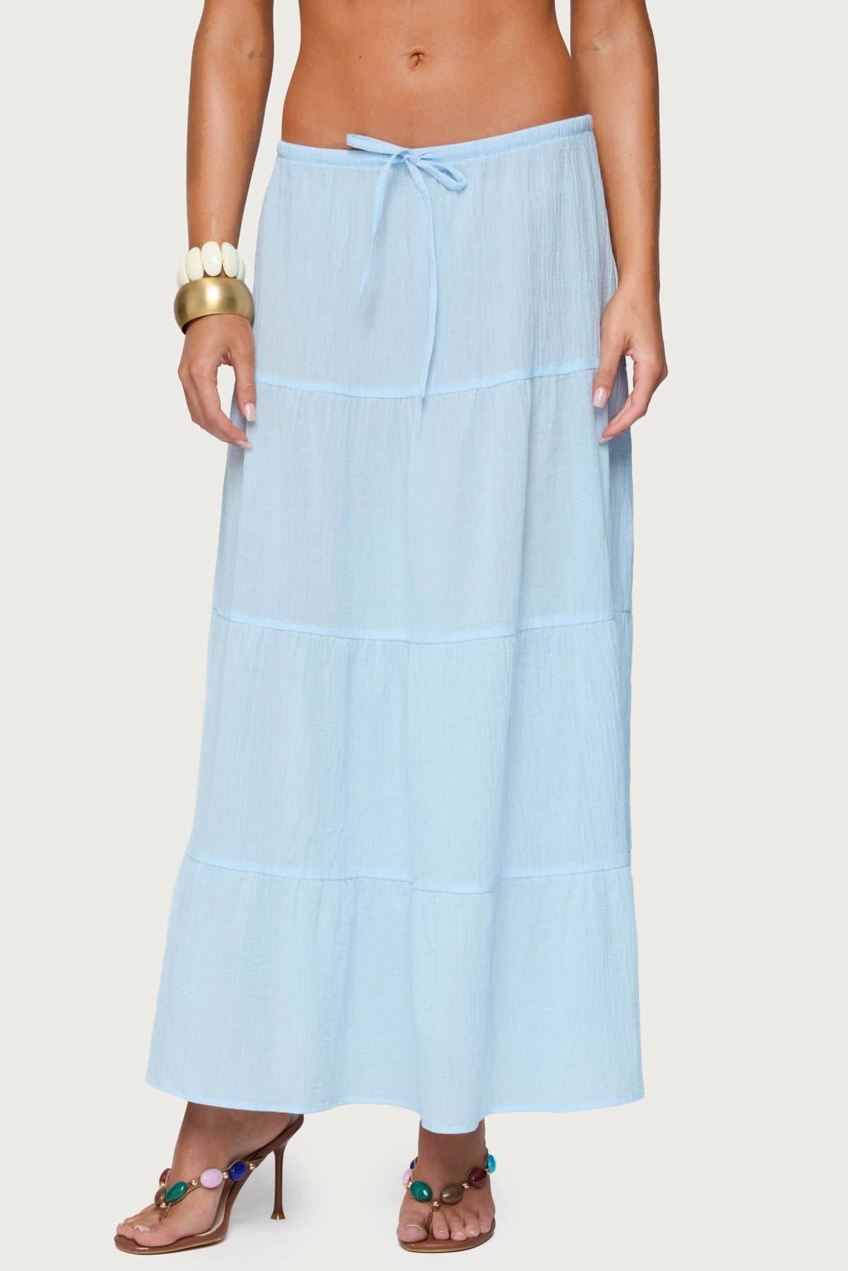 Kaila 100% Cotton Tiered Maxi Skirt with Adjustable Tie Waist
