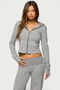 Meggy Striped Zip-Up Hoodie - Cotton Spandex Blend
