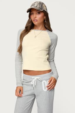 Raya Long Sleeve T-Shirt with Contrast Sleeves & Neckline Cotton Spandex