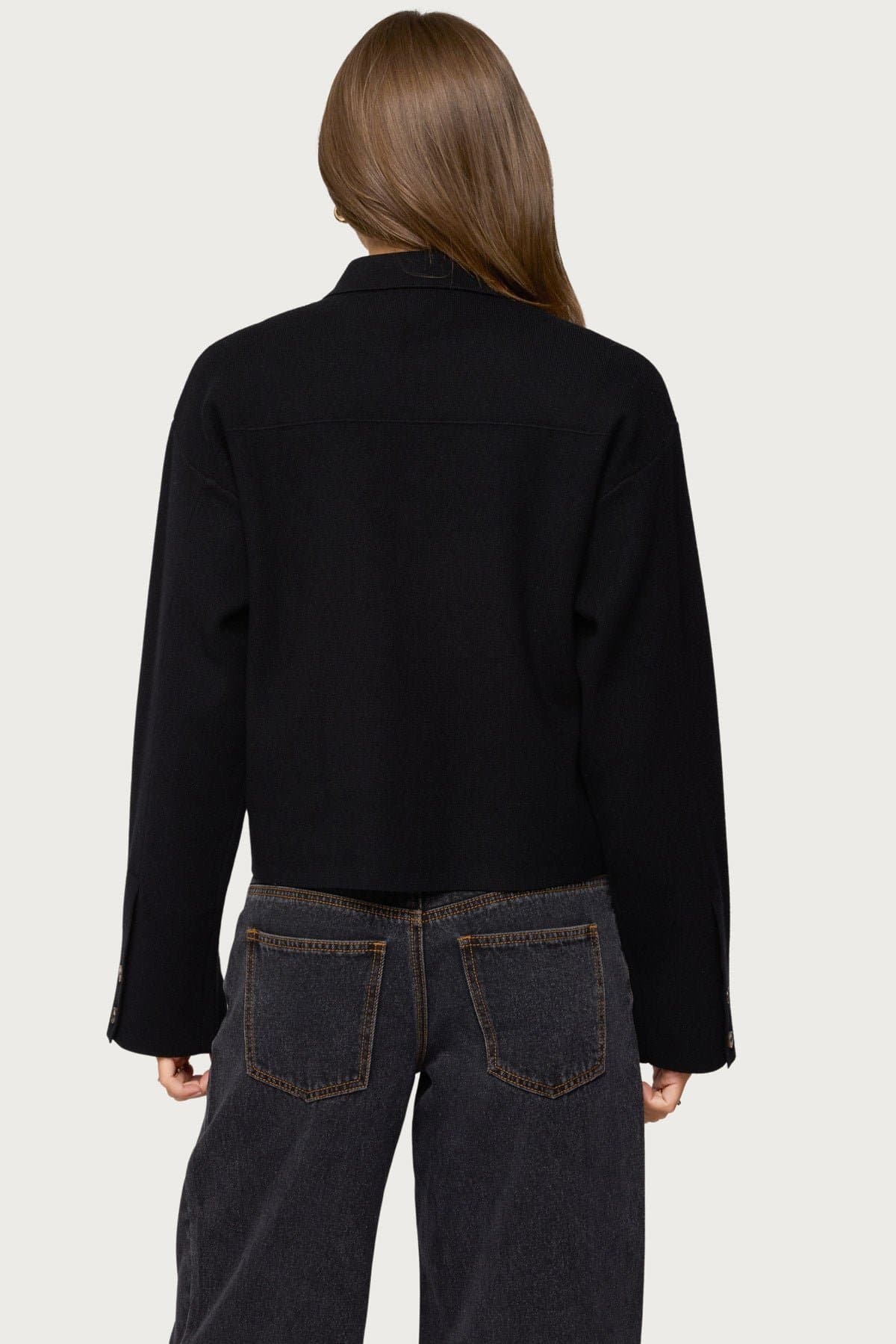 Lorne Knit Jacket - Polyester Rayon Nylon Blend Classic Collar Button Front