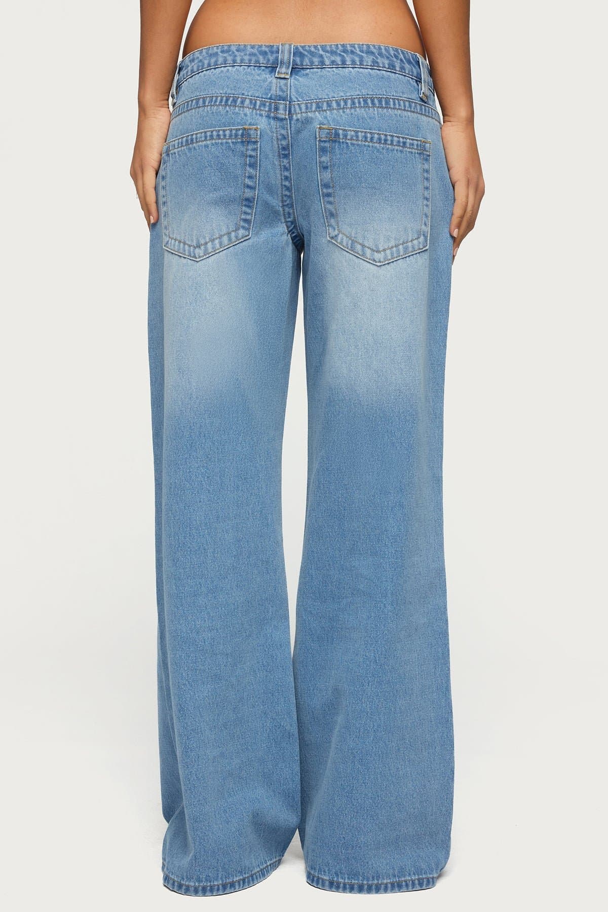 Raiyne Low Rise Wide Leg Jeans in Rigid Denim Cotton Polyester Spandex