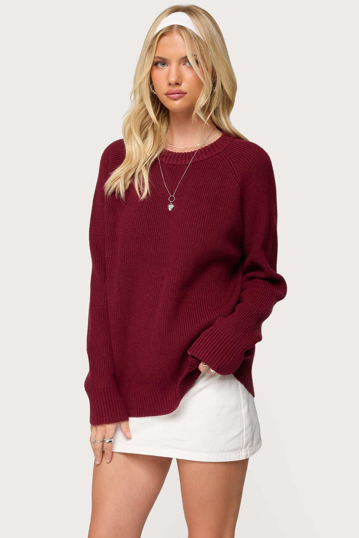 Lavonne Oversized Knit Raglan Sweater in Rayon Polyester Nylon Blend