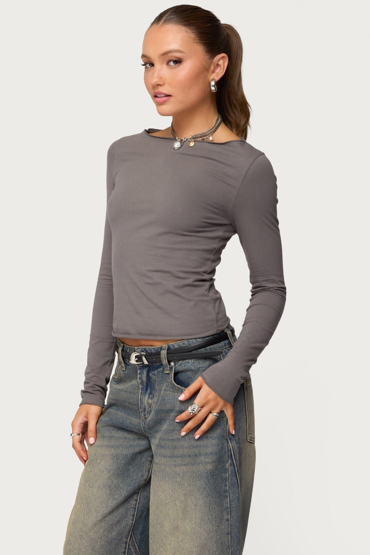 Nico Boat Neck Long Sleeve Top - Cotton Spandex