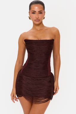 Fever Fringe Overlay Mini Skirt with Lace Underlay Black