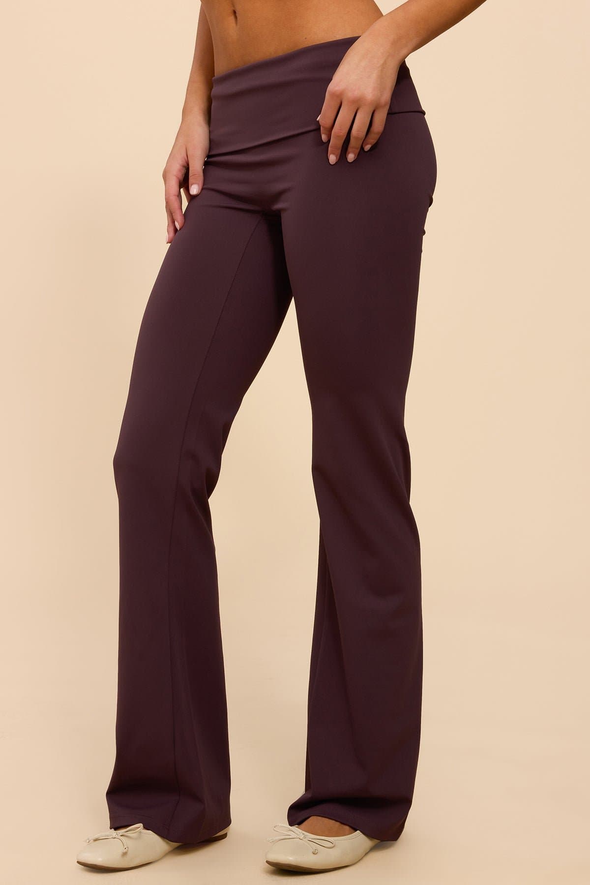 Oriane Foldover Flared Leggings - Polyester Spandex, Size S Inseam 32.7"