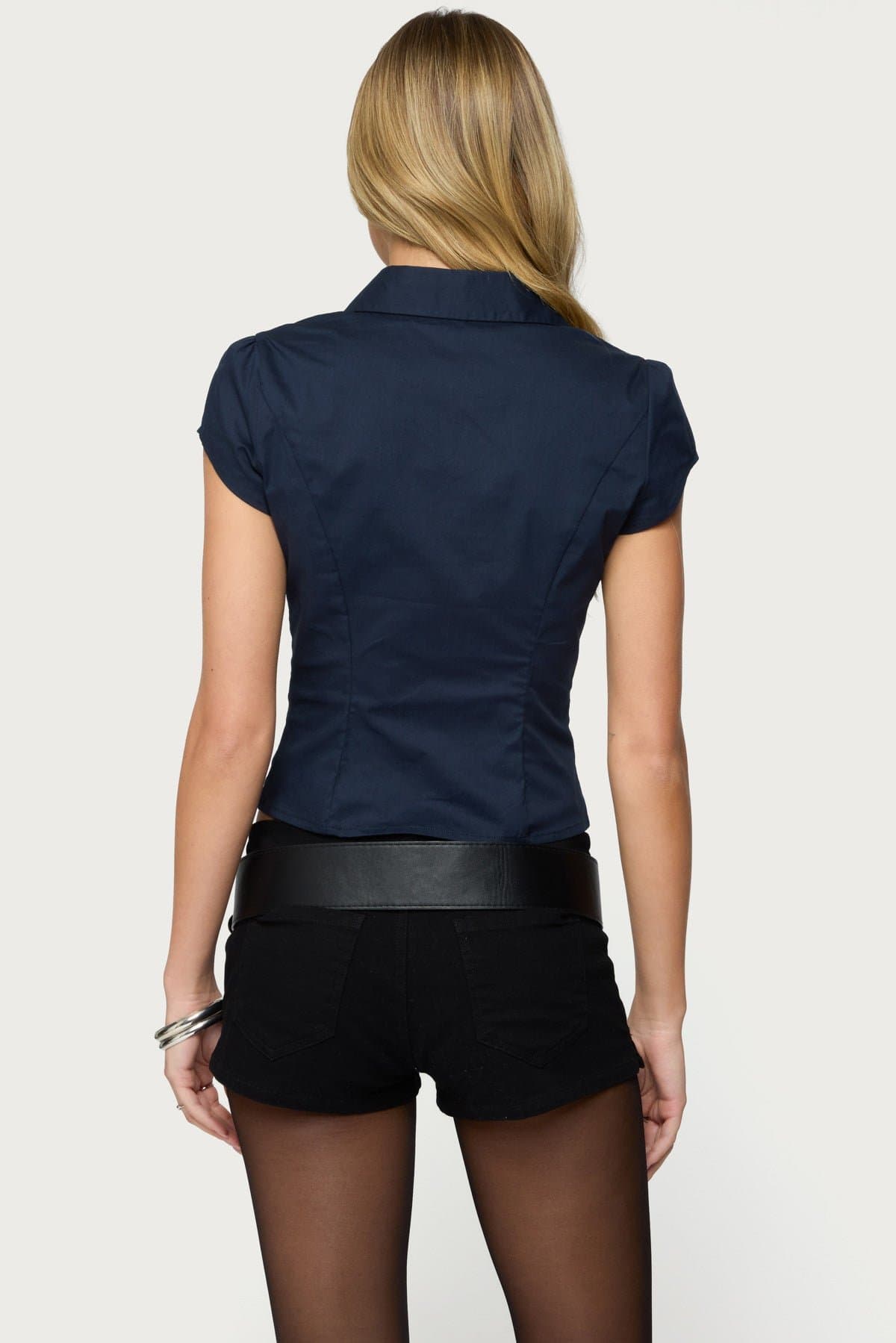 Massie Tailored Button Up Shirt with Classic Collar and Underbust Ruching